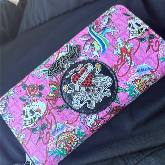 Ed Hardy Handbags - Ed Hardy Pink Skull and Tiger Wallet